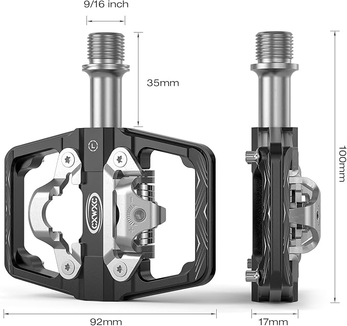 CXWXC Mountain Bike Pedals Compatible with Shimano SPD Cleats - Dual Sided Plat & Clip Pedal, 9/16” Bicycle Platform and Clipless Pedals for Road, MTB, and Hybrid Bikes