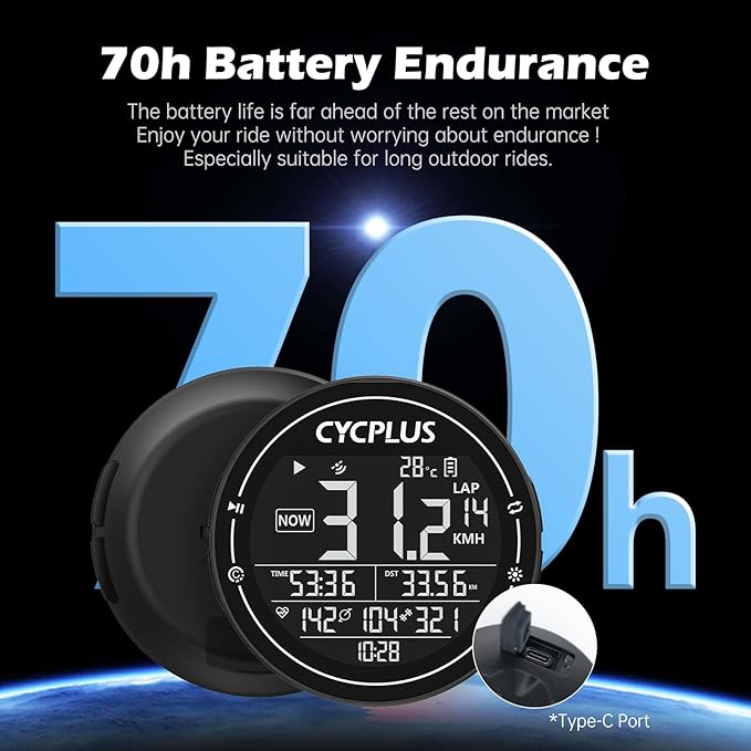 CYCPLUS GPS Bike Computer, Wireless Cycling Computer, ANT+ Bluetooth Bicycle Speedometer Odometer IPX6 Waterproof, Rechargeable with 2.5″ Screen for Bikers Outdoor Cycling (New Upgraded)