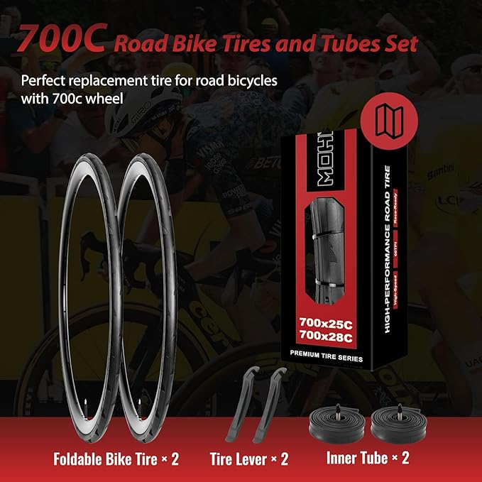MOHEGIA 700C Road Bike Tire: 700x25C/700x28C Foldable 60 TPI Bicycle Tires Replacement for Cycle Race Road Touring Bike