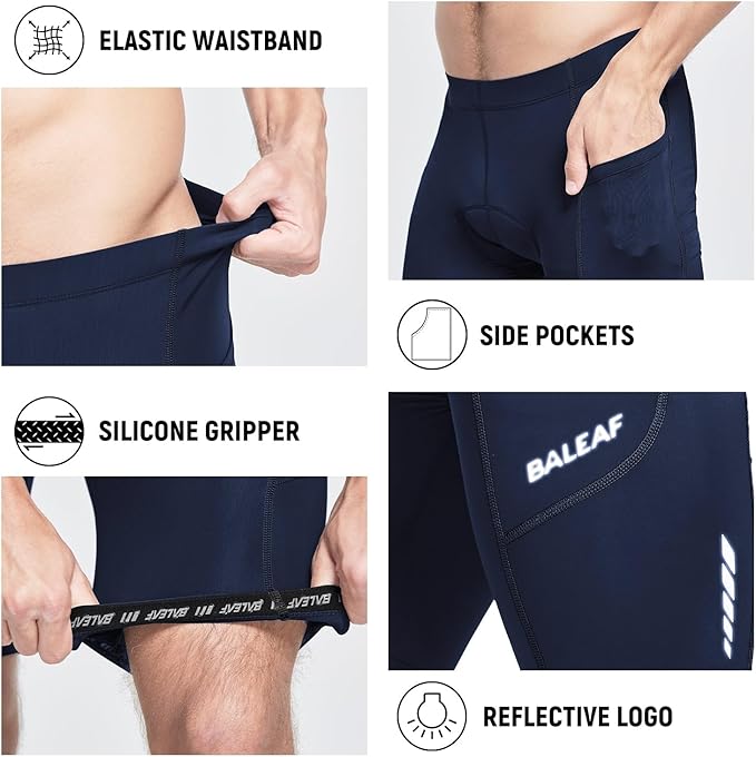 baleaf Men's Padded Bike Shorts Cycling Road Biking Riding Bicycle Cycle Wear Pockets UPF 50+ MTB Accessories Tights