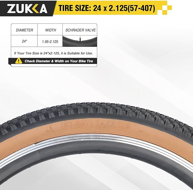 ZUKKA Bike Tire 20/24/26/27.5/29 x 2.125 Bike Tire 2 Pack Mountain Bike Tire Folding Replacement Tire for MTB Mountain Bike, Kids