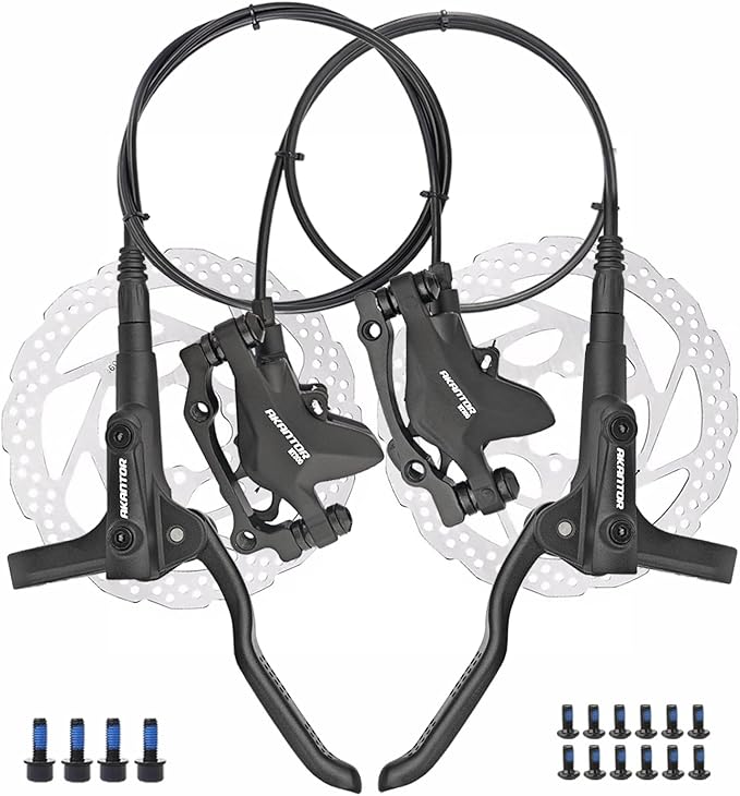 Akantor 1 Pair Mountain Bike Hydraulic Disc Brake Set，Right Front 850mm Left Rear 1450mm Hydraulic Brake Set with 160mm Rotors for Mountain Bike E-Bike Fat Bike Road Bike
