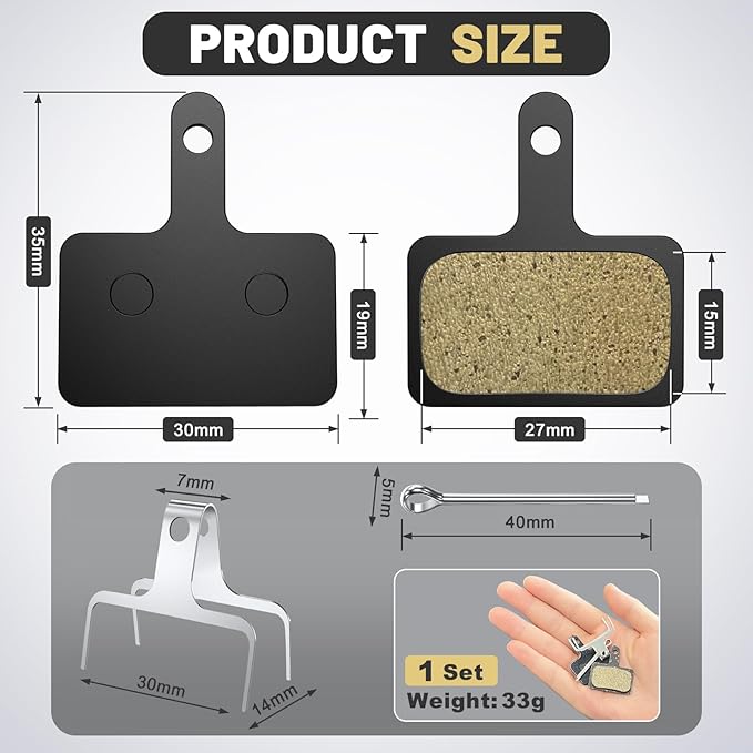 4 Sets Bike Brake Pads, Universal Bicycle Brake Pads - Semi-Metallic Low-Noise Disc Brake Pads for MTB/Road Bikes, Ebike Brake Pads Compatible for Shimano MT200 MT400 MT500 M315 M355 M375 M395 M446