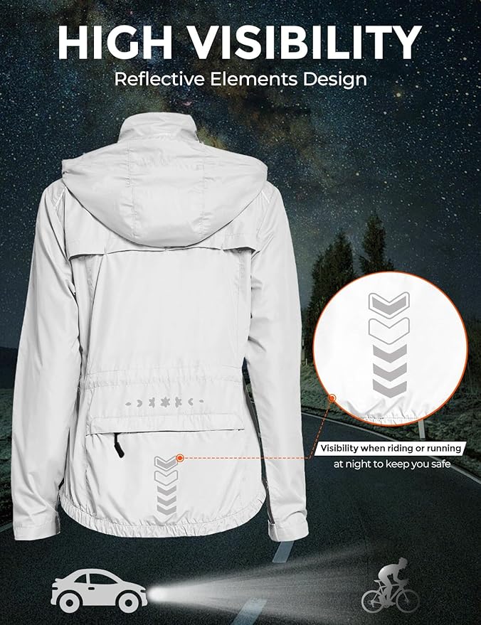 FitsT4 Sports Women's Cycling Running Jackets Lightweight Windproof Bike Windbreaker Reflective with Hooded