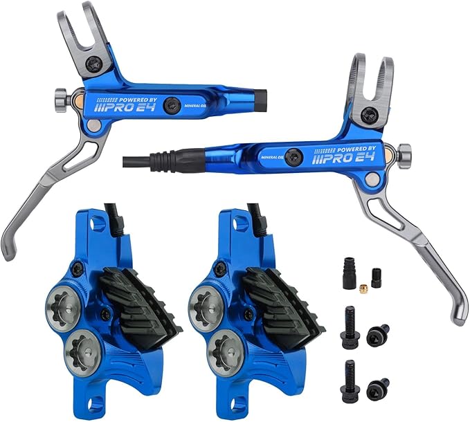 MEROCA IIIPRO E4 Hydraulic Disc Brake Set - 4-Piston MTB Brakes, 641N Braking Force, TUV Certified, Lightweight 475g, for Mountain/E-Bike/Folding Bicycles