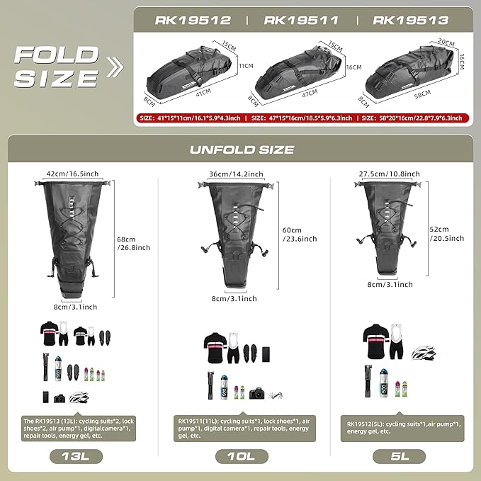 Rhinowalk Bike Saddle Bag 1.5/2.5/5/10/13L Waterproof Bicycle Bag Cycling Seat Bag Mountain Road Portable Storage Bag