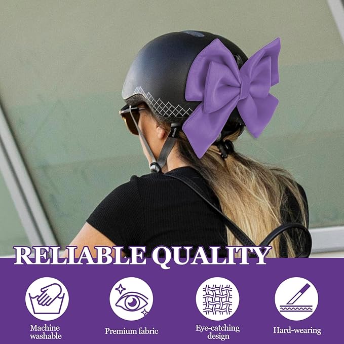 Bow Helmet Accessory, 8.07"x11.22" Stylish Motorcycle Helmet Bow Decoration for Women, Removable Cute Fashion Ribbon Bows Ornament for Motorcycle Scooter E-Bike Helmets (Purple)