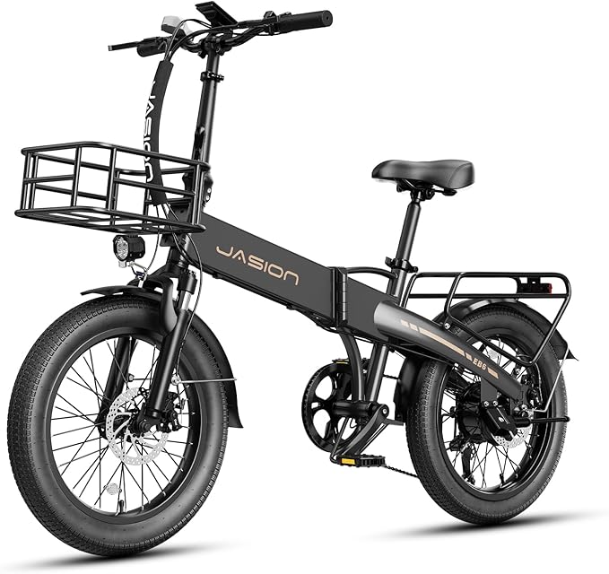 Jasion Electric Bike for Adults, 1000W Peak Motor Foldable Ebike, Aluminum 20'' Fat Tire Electric Bicycle Built-in 48V Removable Battery, EBS Commuter E Bikes up to 23 MPH & 45 Miles Max Range