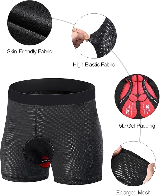 Niksa Cycling Underwear Men Absorbent, 5D Padded Gel Bike Shorts Men, Breathable Bike Liner Shorts for Mountain Biking