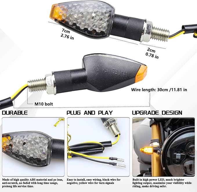 4Pcs Smoked Universal LED Turn Signal Lights Motorcycle Front Rear Amber Blinkers Compatible with Harley Touring ADV Enduro Suzuki Yamaha