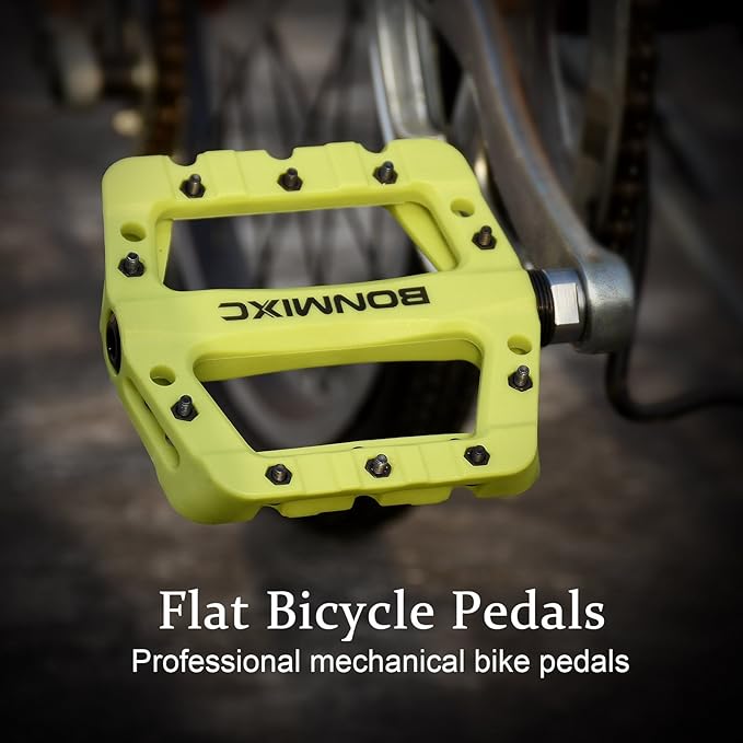 Mountain Bike Pedals Nylon Lightweight MTB Pedals Non-Slip Bicycle Pedals Large Platform Sealed Bearing 9/16” Thread