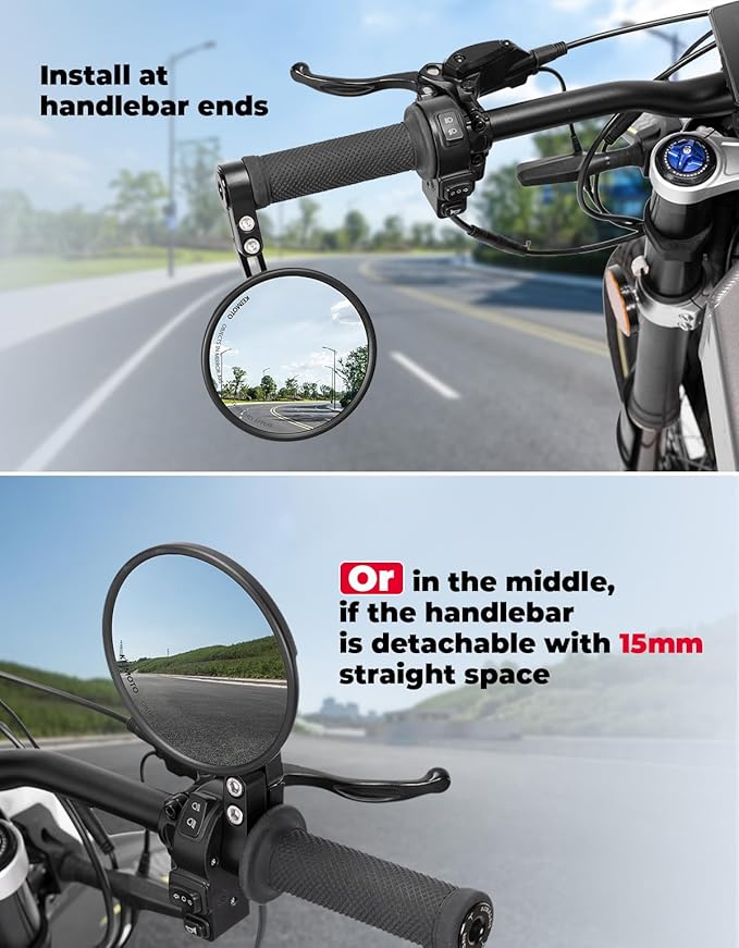 KEMIMOTO Motorcycle Rear View Mirror, CNC Aluminum Bar End Side Mirror for 22mm or 25.4mm Handlebar Diameter with M8 Bolt Compatible with Most Motorcycle, E-bike, Scooters, ATV, UTV