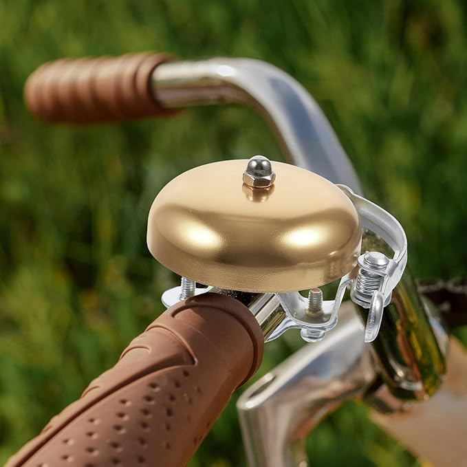 PRETYZOOM Vintage Bike Bell Loud Crisp Sound Hand Ringing Cycling Bell for Mountain and Road Bikes Aluminum Alloy Golden Finish