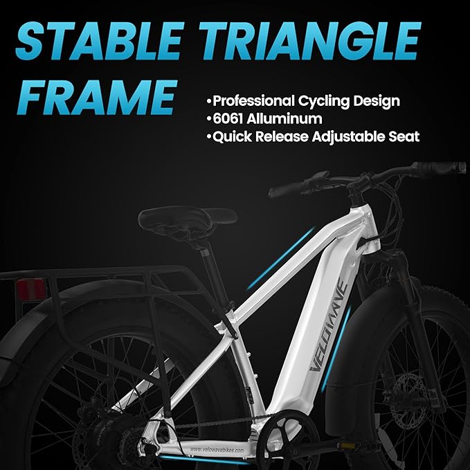 VELOWAVE Electric Bike for Adults Peak 1200W BAFANG Motor 28MPH Mountain Ebike 47.97V 14.4AH Removable LG Cells Battery 26'' Fat Tire E Bike Shimano 7-Speed