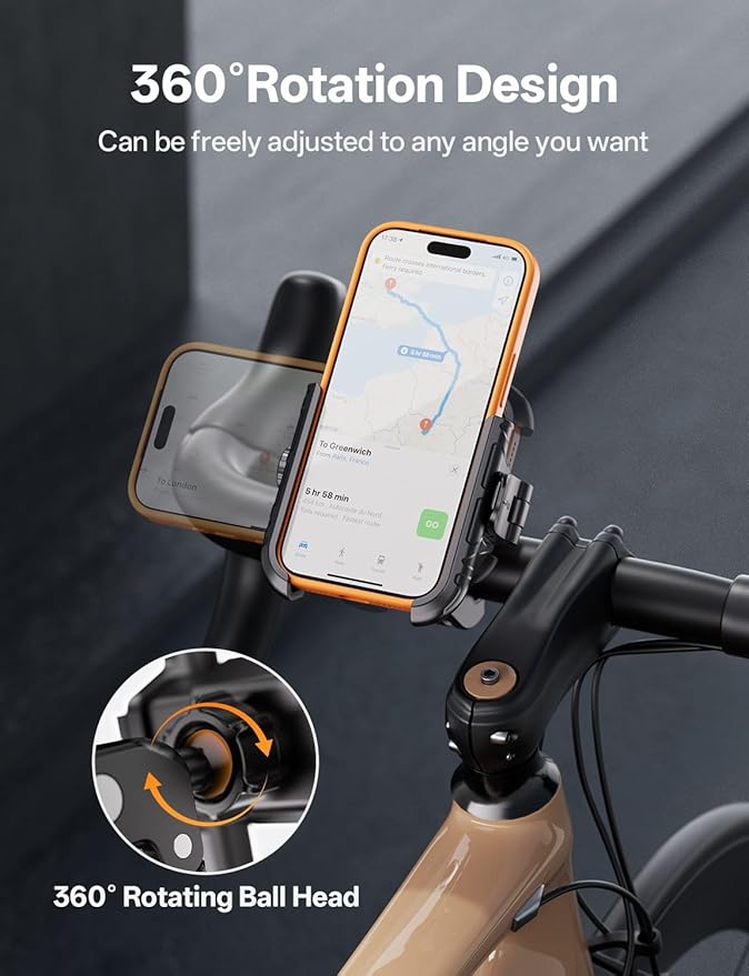 Kewig Bike Phone Holder - [Camera Friendly] [1-Second Lock & Release] Bike Cell Phone Mount Clamp, Motorcycle Bicycle Scooters Handlebar Cell Phone Mount Clip Fits 5.4-7.2" Smartphones