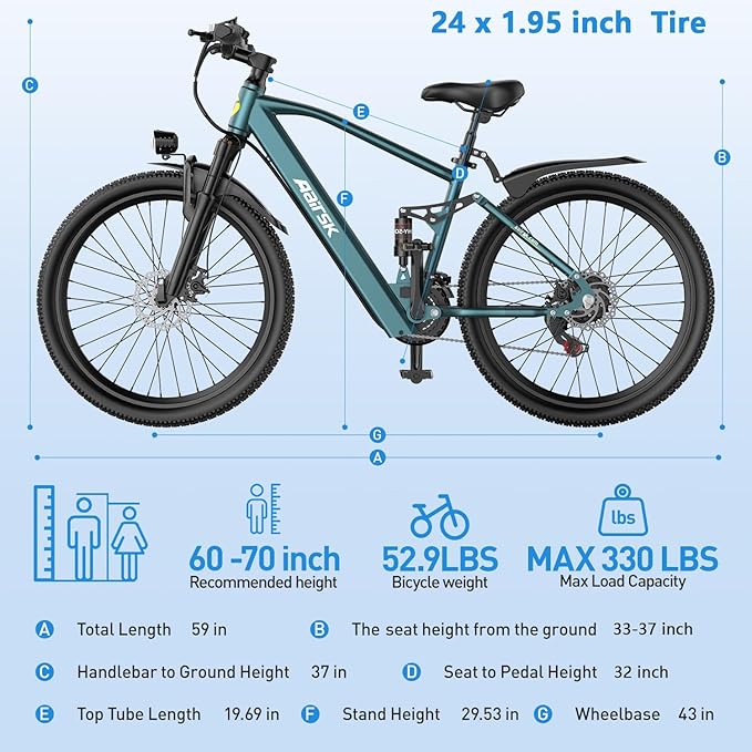Electric Bike, 23Mph Speed, 13Ah Battery & 750W Motor, 21-Speed & Dual Suspension Ebike, Long Range 40 Miles, 26"/24 Inch Electric Mountain Bicycle for Adults