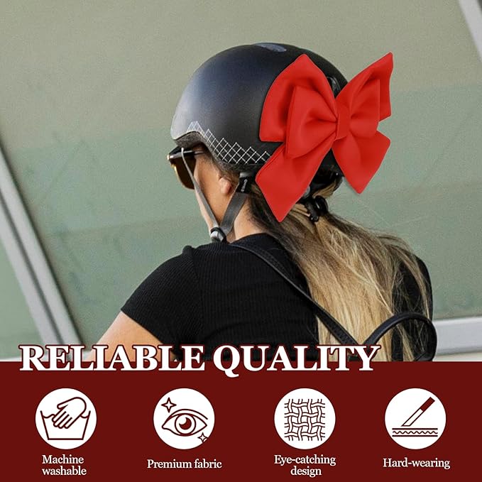 Bow Helmet Accessory, 8.07"x11.22" Stylish Motorcycle Helmet Bow Decoration for Women, Removable Cute Fashion Ribbon Bows Ornament for Motorcycle Scooter E-Bike Helmets (Red)