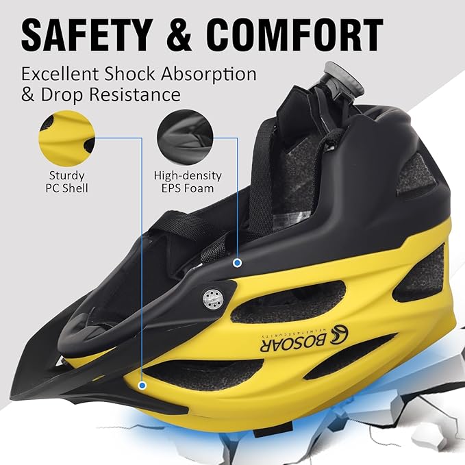 Mountain Bike Helmet,Adult Cycling Helmet with Camera Mount and Detachable Visor for Men Women Youth,Suggested Fit 55-61 Cm