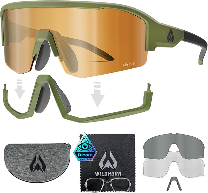 Wildhorn Radke MTB Cycling Glasses, UV400 Sports Ski Running Sunglasses for Women & Men, Baseball Glasses w/3 Swap Lenses