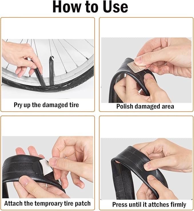 Bike Tire Repair Kit,Bicycle Inner Tube Repair Kit with 26 Glueless Patch Kits, 2 Tire Levers, 4 Metal Rasps, Inner Tube Patch Kit Suitable for MTB BMX Road Mountain Bike
