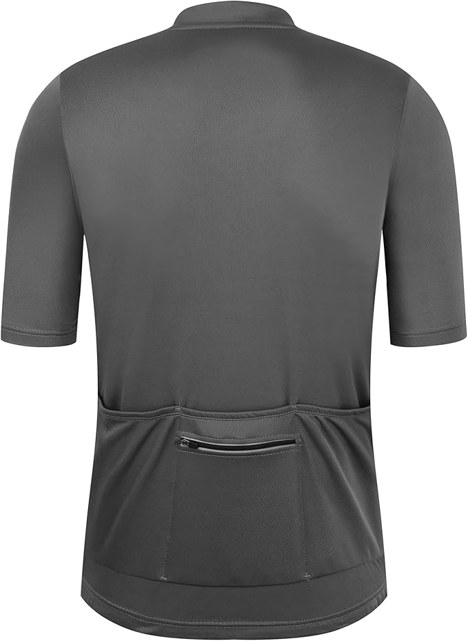Men's Cycling Jersey Short Sleeves Bike Jersey 1/3 Zipper Solid Color Club Fit, Biking Cycling Shirt Zipper Pocket