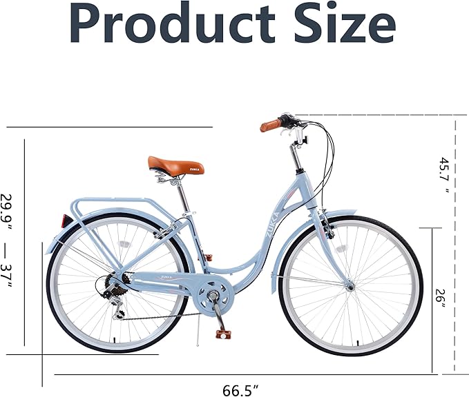 ZUKKA Beach Cruiser Bike for Women 24/26 Inch Ladies Bike 7 Speed Complete Cruiser Bikes with Dual V-Brake and Adjustable Seat, Adult City Bike for Women, Men, Multiple Colors