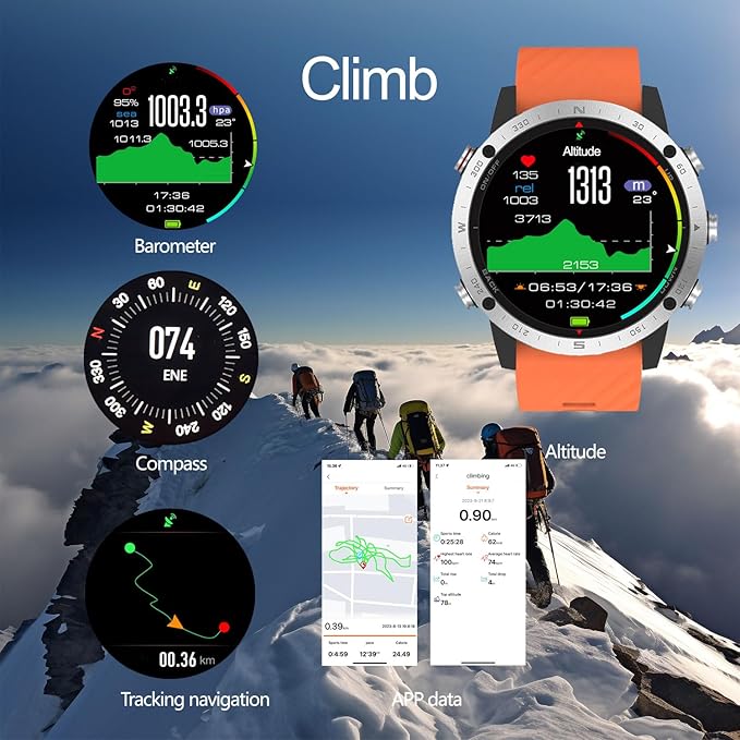 SUNROAD GPS Sports Watch Navigation Fitness Tracker Running Swimming Cycling Altimeter Barometer Compass Snorkeling Dive Fishing Fashion Digital Wristwatch