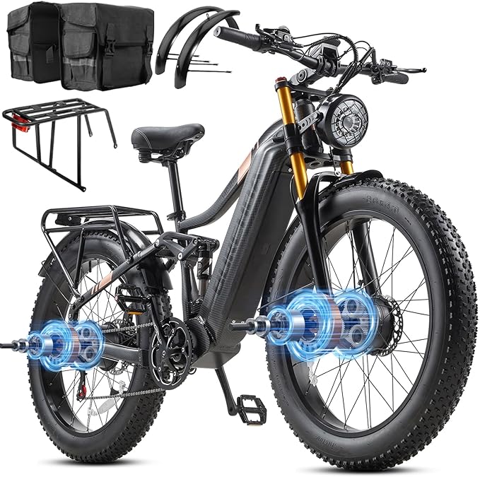 2026 Upgraded Dual Motors AWD Electric Bike for Adults 5000w/3000W/1500W Motor Dirt Ebike 40MPH/30MPH 52V/48V 30Ah/20Ah Battery Up to 90 Miles Long Range 26" Fat Tire Bicycle for Commute Mountains