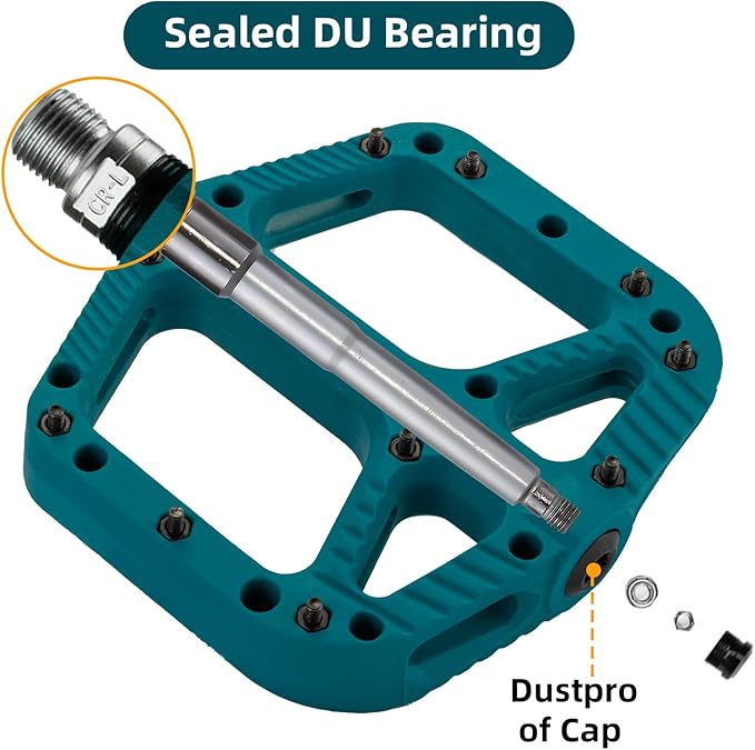 Rock BROS Mountain Bike Pedals Nylon Composite Bearing 9/16" MTB Bicycle Pedals with Wide Flat Platform