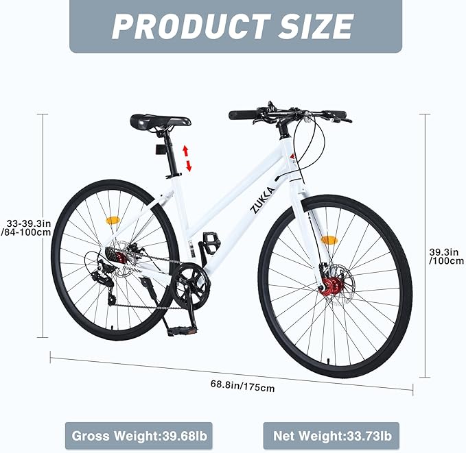 700C Road Hybrid Bike City Commuter Bicycle with 7 Speed/Front and Rear Disc Brakes/Steel Frame for Men Women Adult Available in A Variety of Colors