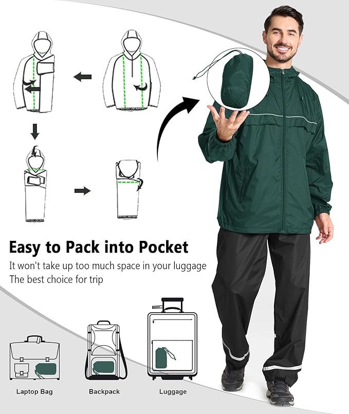 GEEK LIGHTING Rain Jacket Men Lightweight Waterproof Jackets Packable Windbreaker Hooded Raincoat for Golf Cycling Outdoor