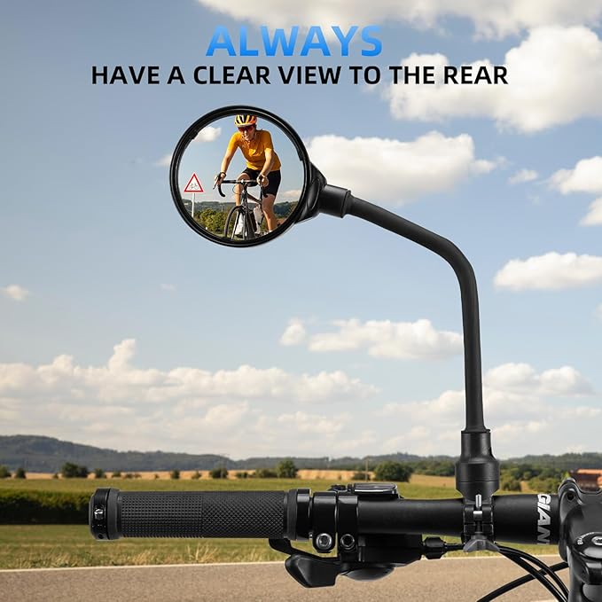 ROCKBROS Bike Mirror Handlebar Mount 360°Rotatable Adjustable Bicycle Rear View Mirror HD Wide Angle Clear Acrylic Convex Safe Bike Mirror for Mountain Road Bike Electric Motorcycle