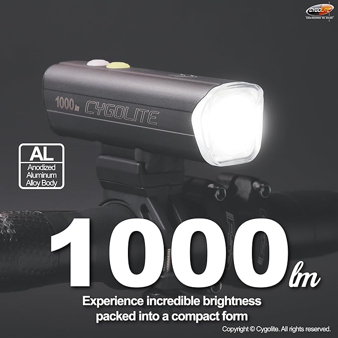 Cygolite Velocity 1600, 1200, 1000, 800 Lumen USB-C Bike Lights – Anodized Aluminum Alloy – 9 Light Modes – Fine Tunable Brightness - Compact, IP67 Waterproof – Hard Mount – Road & Mountain