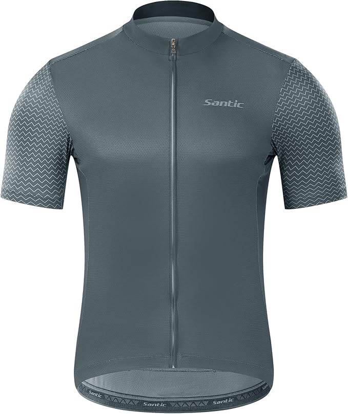 Santic Men's Cycling Jersey Short Sleeve Tops Pro Road Bike Shirt Full Zipper UPF 50+ MTB Jersey with Pockets