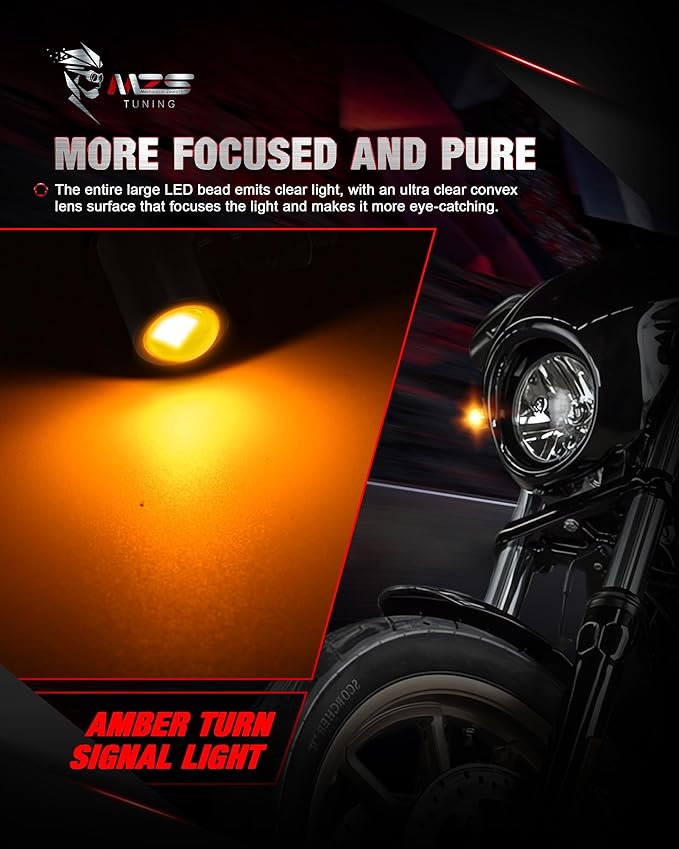 MZS Motorcycle Rear LED Turn Signals, Amber Light Mini Turn Signal Tail Light, Minimalist Design, Universal 6mm Screw Suitable for 6mm/8mm/10mm Hole Compatible with Most Family Motorcycles