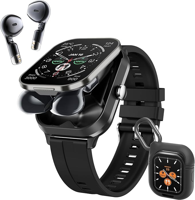 Smart Watch with Earbuds, 2.01" HD Screen 2 in 1 Smartwatch with Bluetooth Earbuds, 100+ Sport Fitness Tracker, NFC, Pedometer, Sleep/Heart Rate/Blood Pressure Monitor Compatible with iOS & Androd