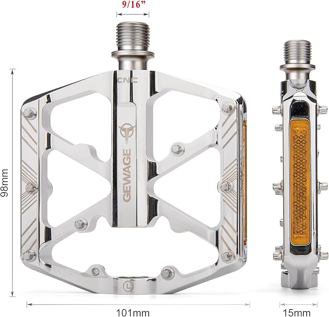 Bike Pedals 9/16 Inch - Bicycle Pedals with Reflectors - 3 Sealed Bearings MTB Pedals Wide Platform Pedals for Mountain Bike, BMX, Road Bike Pedals