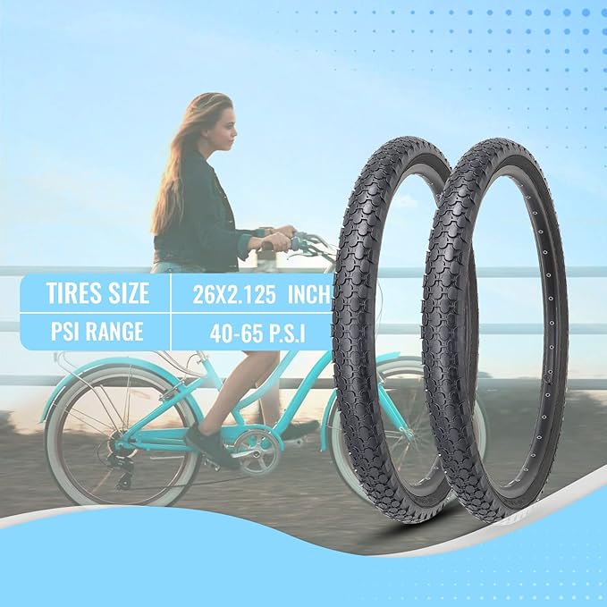 MOHEGIA 24/26 Inch Cruiser Bike Tires Set: 24x2.125/26x2.125 Inch Classic Folding Bicycle Tires,and Pair Inner Tubes with Tire Levers for Beach Cruiser City Bikes