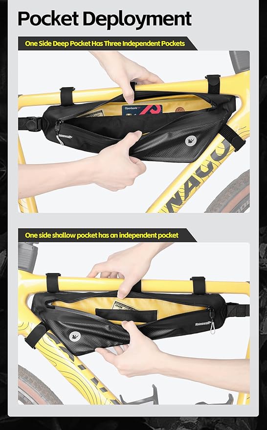 Rhinowalk Triangle Bike Frame Bag Waterproof IPX4 Dual Compartment Slim Fit Pouch for MTB & Gravel 2.6L