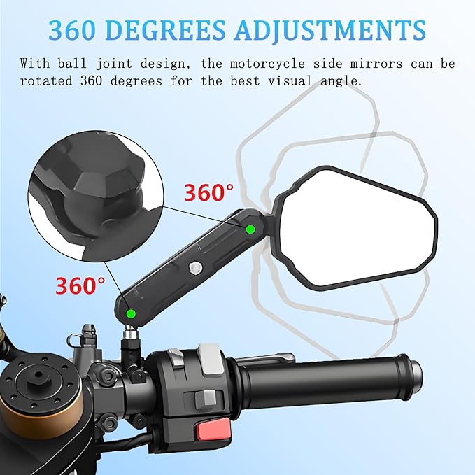 Adventure Motorcycle Mirrors, Foldable Motorbike Rear View Side Mirror W/Ball-Head Universal 10MM 8MM Screw and 7/8" Handlebar for ATV ADV Street Dirt Bike Ebike Scooter Quad Off-Road-Motorcycles