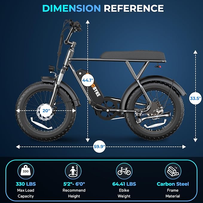 T63 Multi-Color Electric Bike for Adults & Teens, 1000W Peak Motor, 20MPH 468Wh Remove Battery,20"x4"Fat Tire Ebike, Moped Style Comfortable Electric Bikes,Long Seat E Bikes for All-Terrain