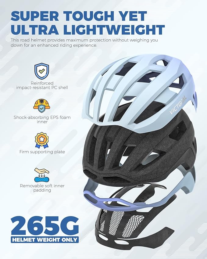 VICTGOAL Road Bike Helmet Adult Men Women with Detachable Magnetic Rear Light, Bicycle Helmet Adjustable Breathable Road Cycling Helmet for Road Mountain Riding