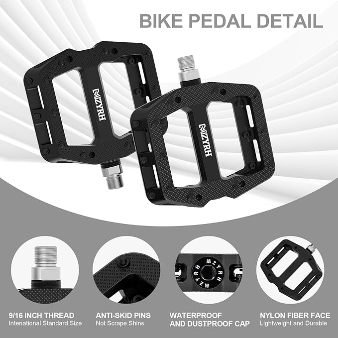 MZYRH Mountain Bike Pedals 9/16" 3 Sealed Bearings Lightweight Non-Slip Nylon Fiber Bicycle Platform Pedals for Road BMX MTB
