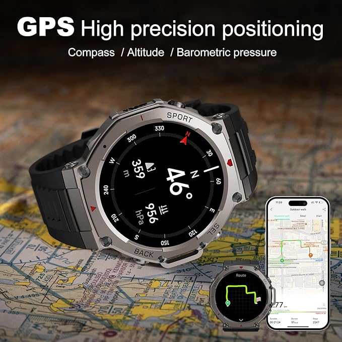 GPS Smart Watches for Men, Full Metal Body, 1.43" Display, 60 Days Battery, Answer/Make Call, Fitness Tracker with Heart Rate/SpO₂, 5ATM Waterproof, Compass/Altimeter SmartWatch for Android & iPhone.