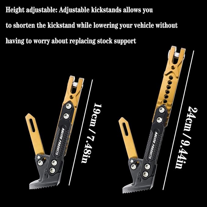 Motorcycle Universal Kickstand Adjustable Modified CNC Aluminum Alloy Adjustable Tripod Holder Kickstand Foot Side Support Stand Motor Scooter Motorbike Motocross Electric Dit Pit Bike （Red) (Gold)