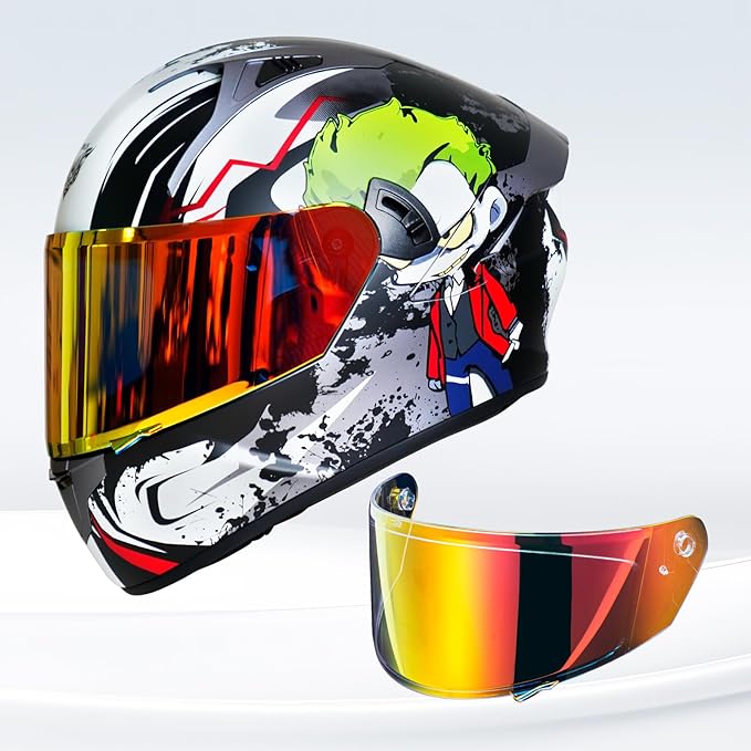 VCOROS X9 Full Face Motorcycle Helmet Replacement Shield 5Color Lens Available (Chrome Red)