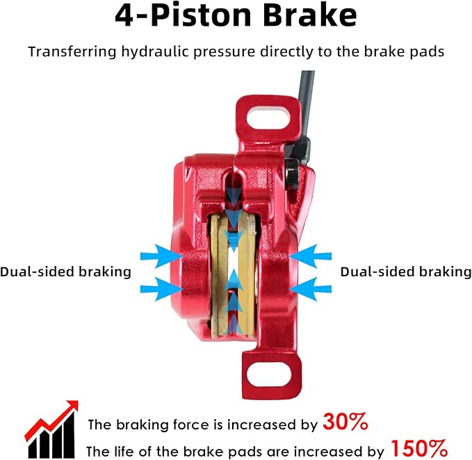 E-Bike Hydraulic Disc Brake Set, 2-PIN 2-Pistons Electric Power-Off Hydraulic Brakes Set, Left Front 950mm Right Rear 1880mm Pre-Bled with Mineral Oil Brakes Kit for eBike, MTB, Scooters