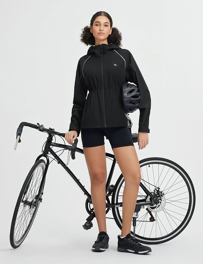 baleaf Women's Rain Jackets Waterproof Windbreaker Packable Lightweight Cycling Running Jacket Hiking Gear Reflective Hooded