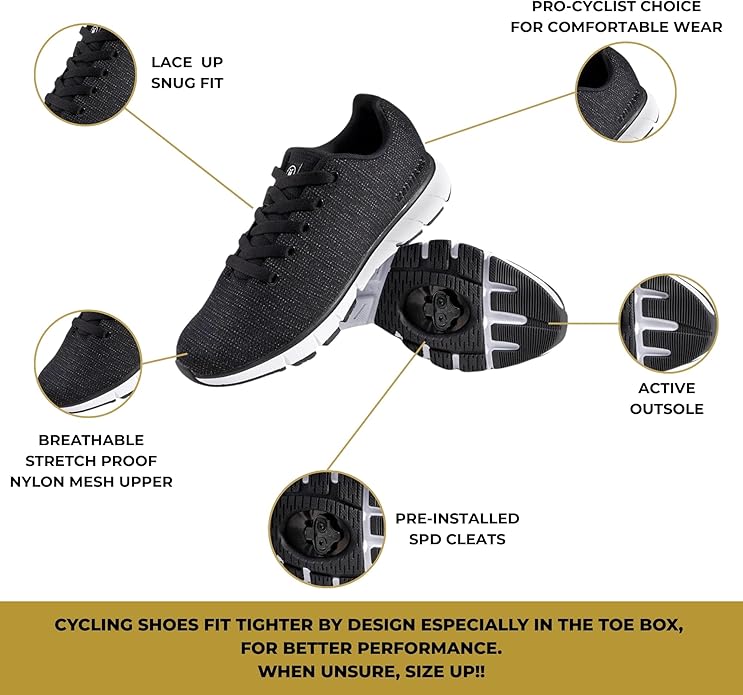 Tommaso Men's Indoor Cycling Shoes – SPD Compatible – Pre-Installed Cleats – Road, Gravel & Spin Bike Shoes – Walkable Design