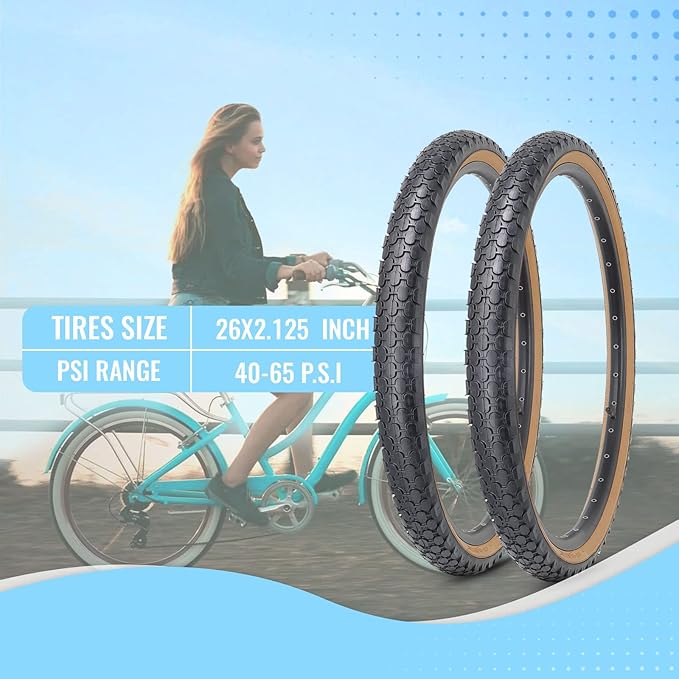 MOHEGIA 24/26 Inch Cruiser Bike Tires Set: 24x2.125/26x2.125 Inch Classic Folding Bicycle Tires,and Pair Inner Tubes with Tire Levers for Beach Cruiser City Bikes